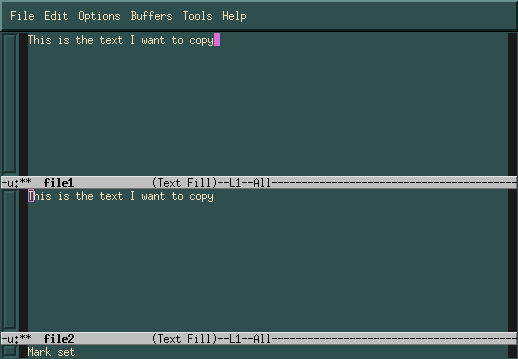 Копирование текста в emacs