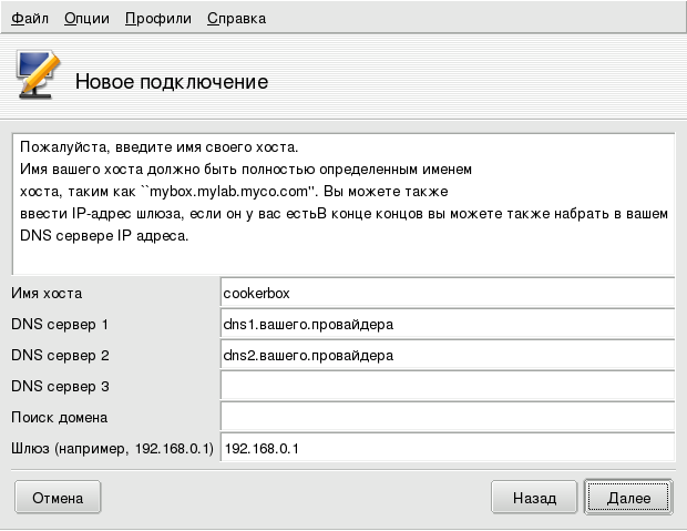 Настройка IP-адресов сервера DNS и шлюза