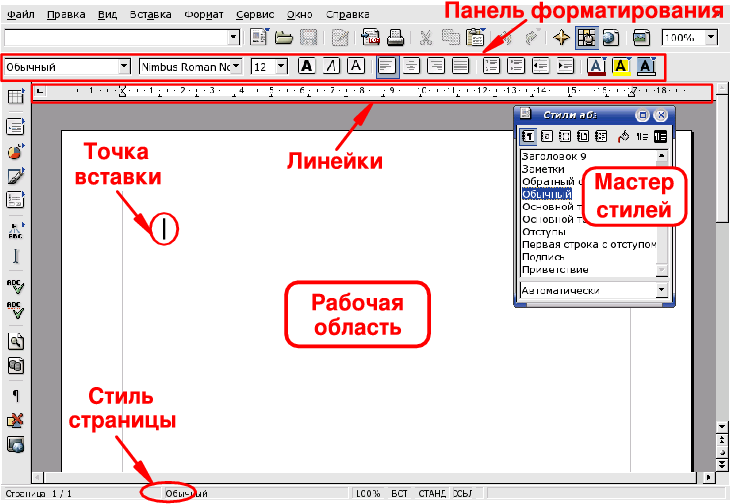 Главное окно OpenOffice.org Writer