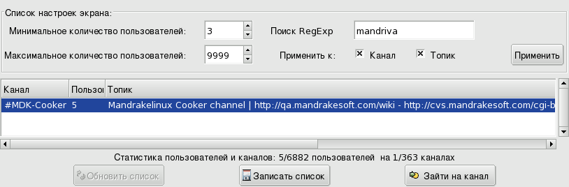 Список каналов X-Chat